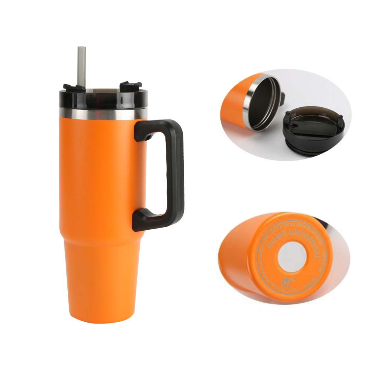 Home Universal® 890ML - Taza de Viaje con Tapa y Pajita para Coche | Taza Térmica de Café con Aislamiento de Doble Pared | Acero Inoxidable (Naranja)