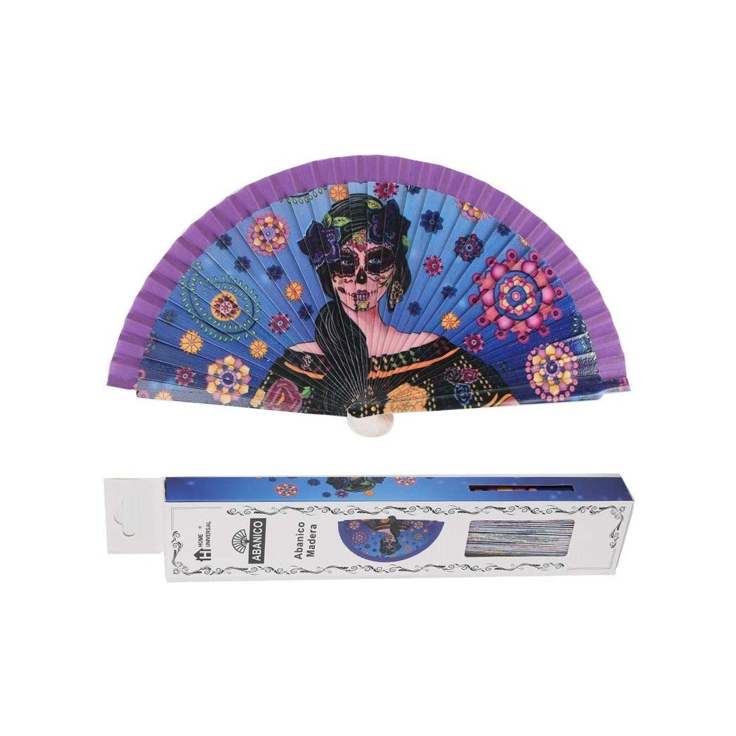 Home Universal ® Abanicos 23CM 1 pieza DE Madera Lisa con Tela DE Marfil, Abanico DE Madera Adornado, Abanico Original (Frida Kahlo)
