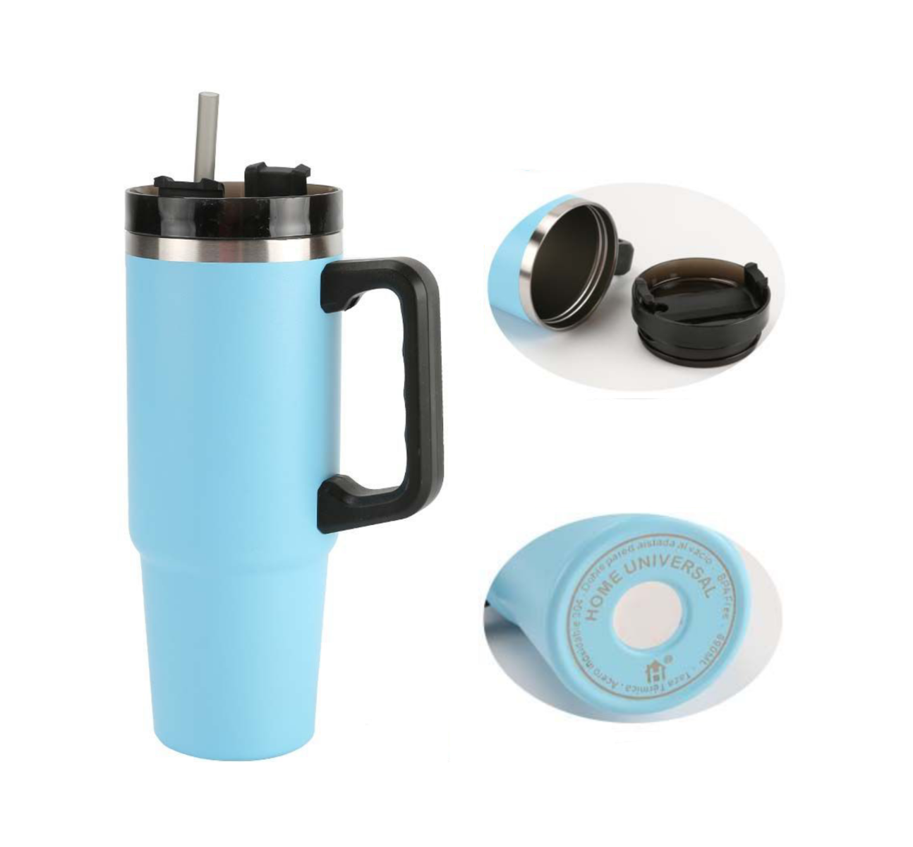 Home Universal® 890ML - Taza de Viaje con Tapa y Pajita para Coche | Taza Térmica de Café con Aislamiento de Doble Pared | Acero Inoxidable (Azul Turquesa)