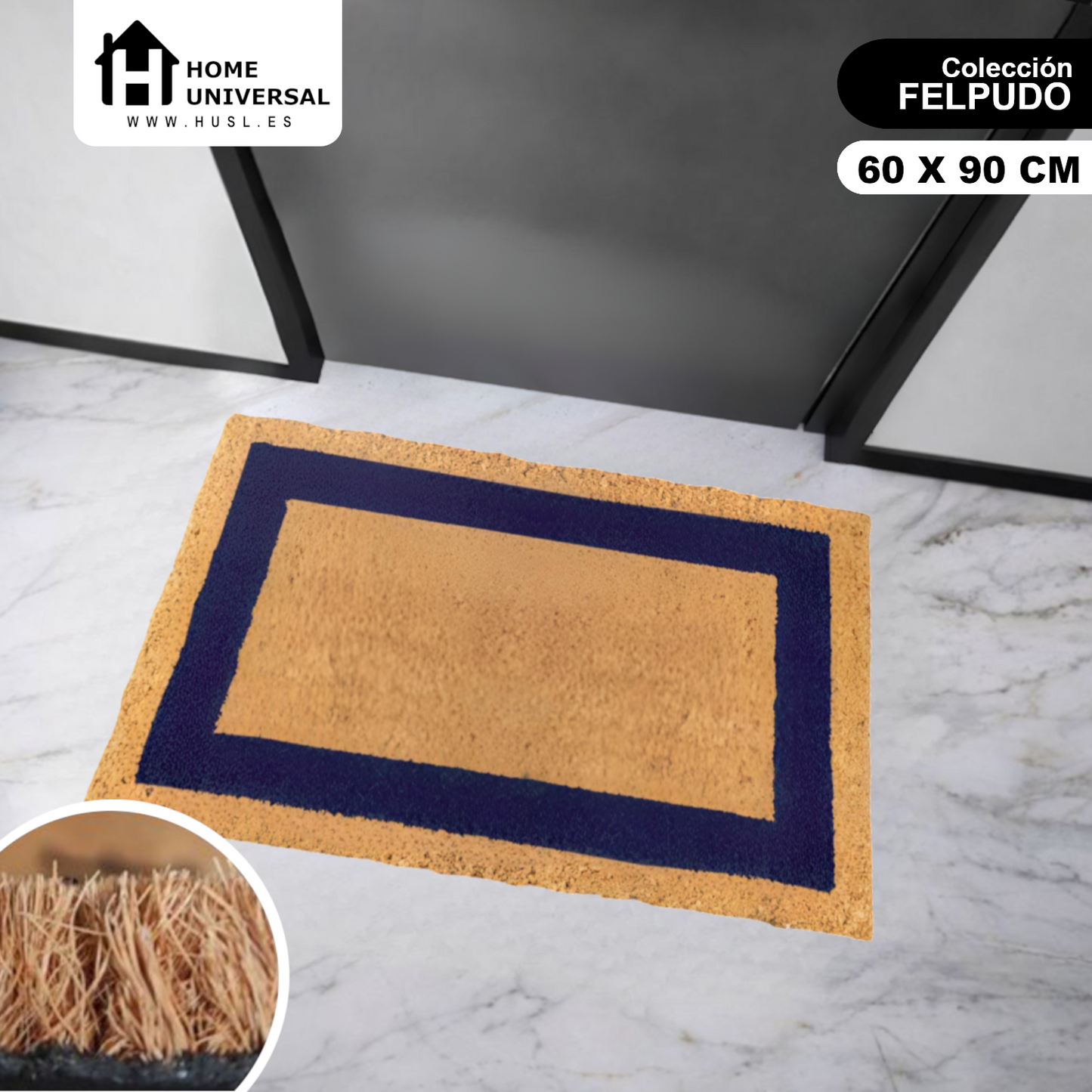 Home Universal ® Felpudos Fibra de Coco | Base Antideslizante de Caucho | Apto para el Exterior (Rectangular) Azul