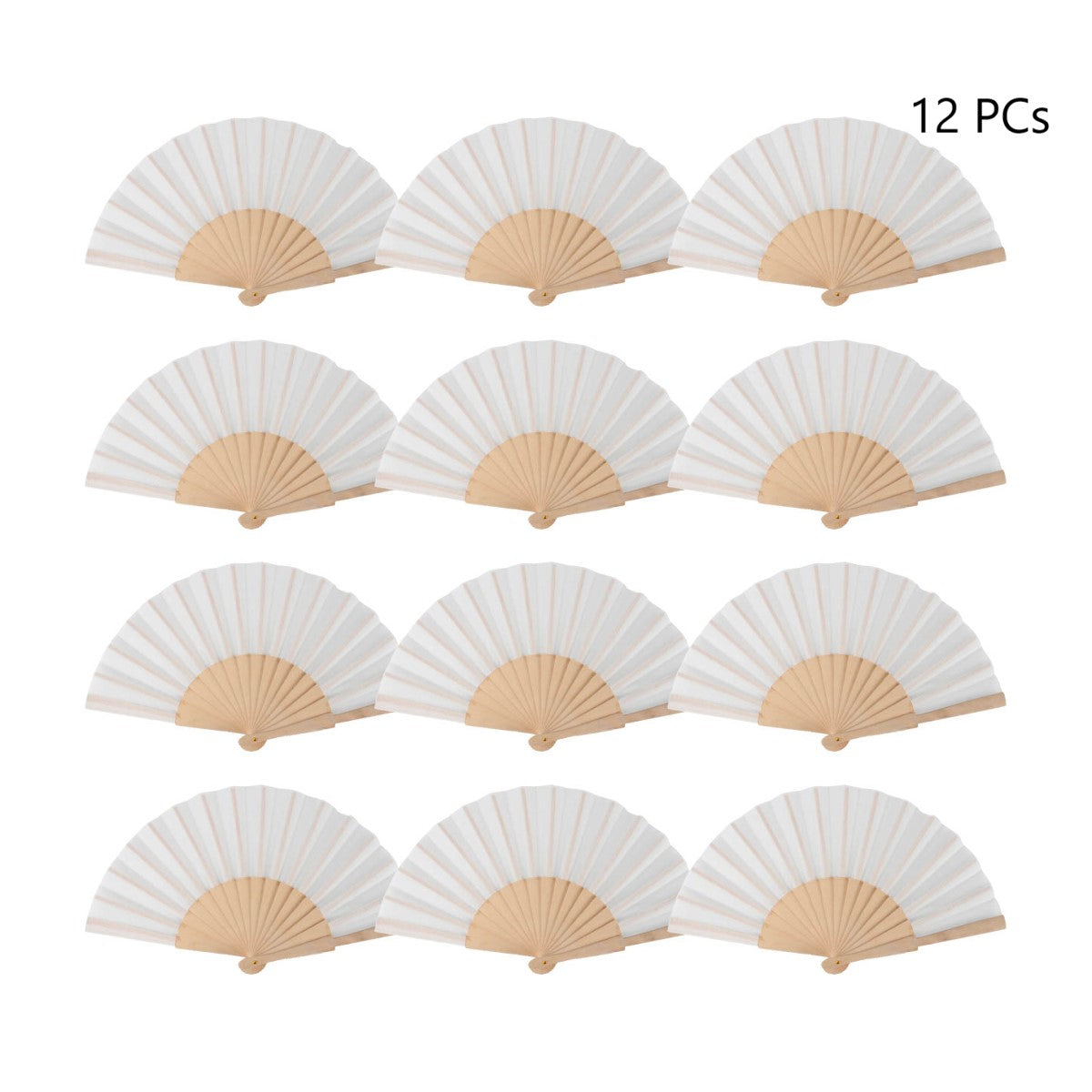 Home Universal ® Pack 12 Unidades Abanicos Madera con Tela Lisa 23cm, Detalles para los Invitados, Regalos de Boda, Fiestas, Comuniones y Otros Eventos (Beige)