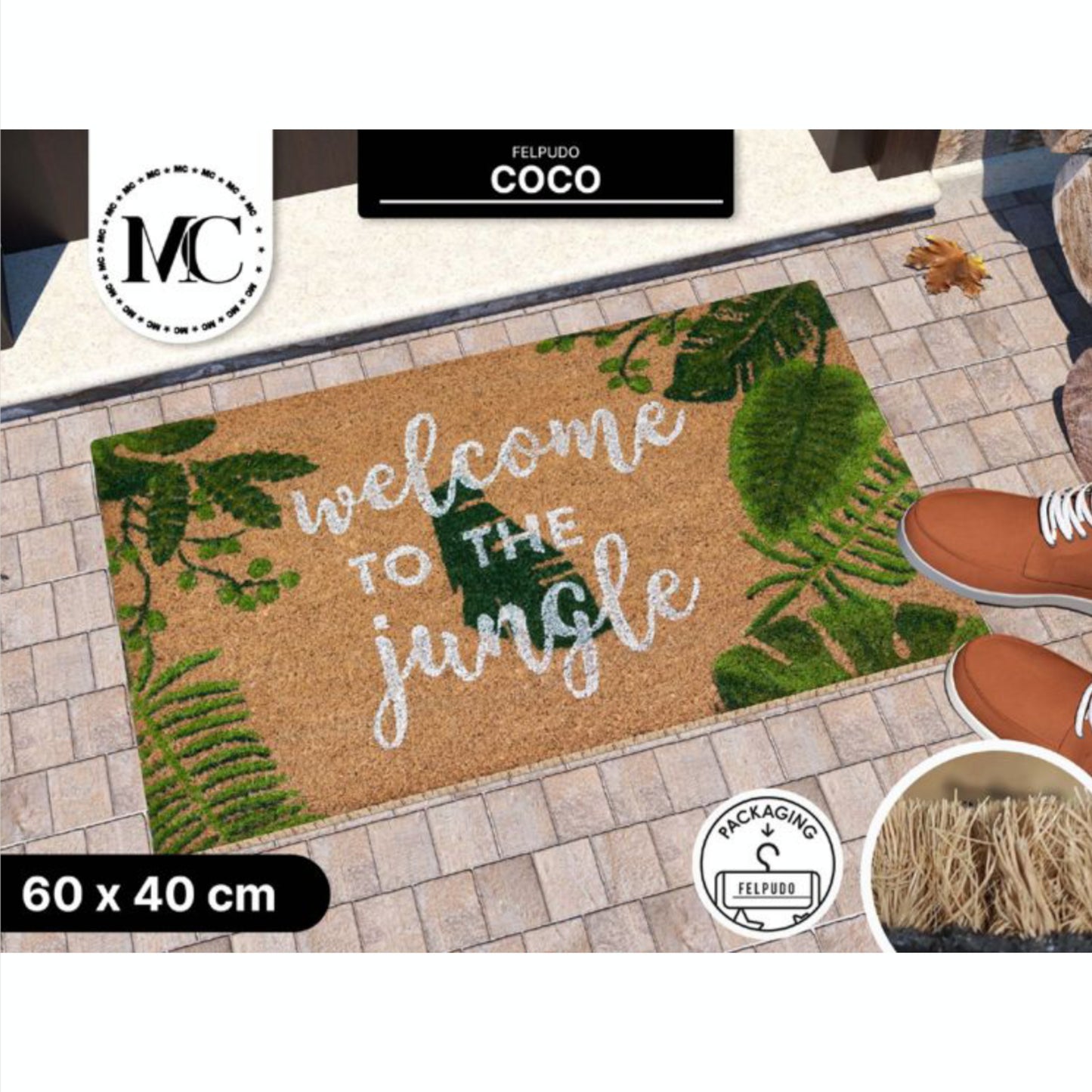 HOME UNIVERSAL | Felpudos de Fibra de Coco con Base Antideslizante 60x40x1.5CM (JUNGLA)