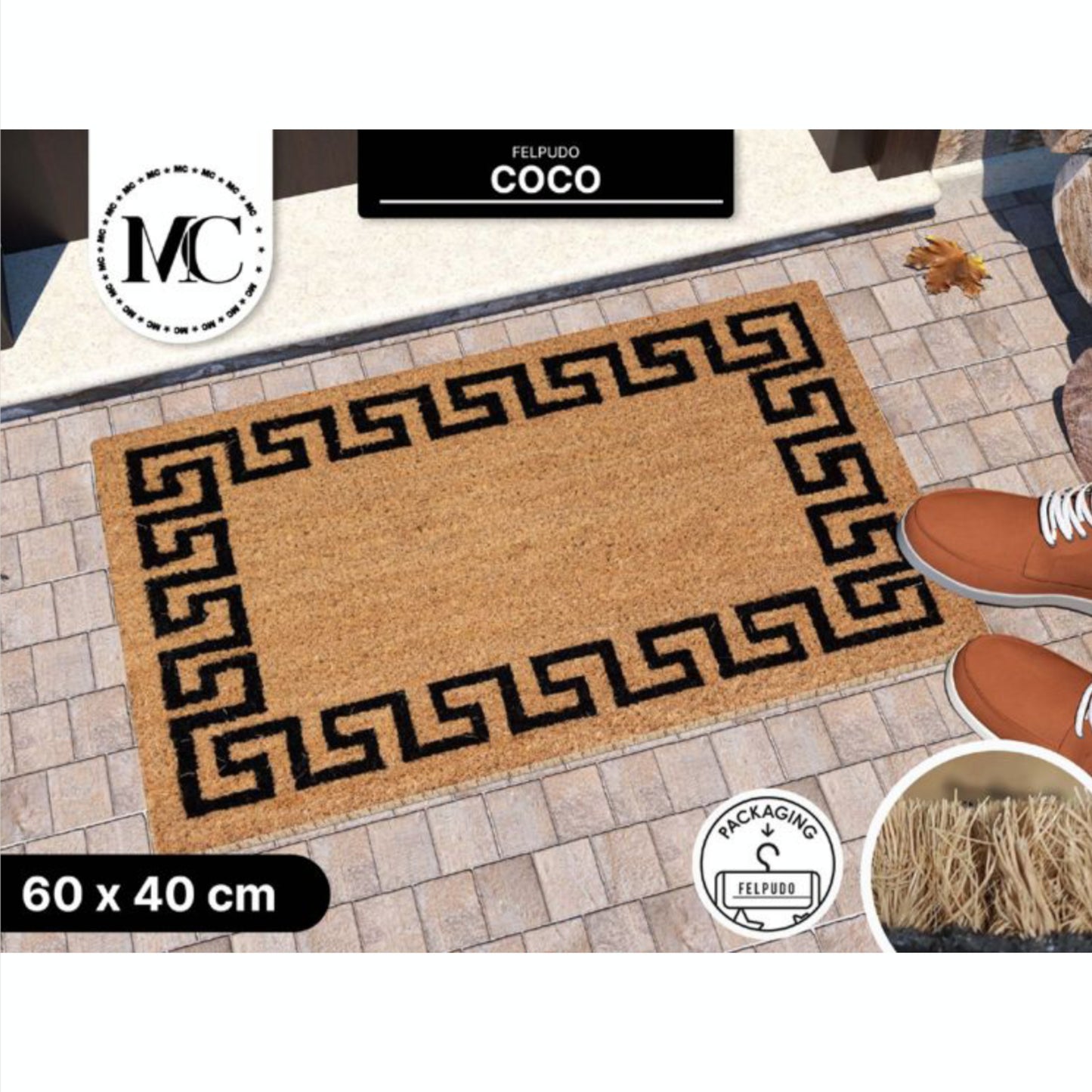 HOME UNIVERSAL | Felpudos de Fibra de Coco con Base Antideslizante 60x40x1.5CM (GEOMETRIA)