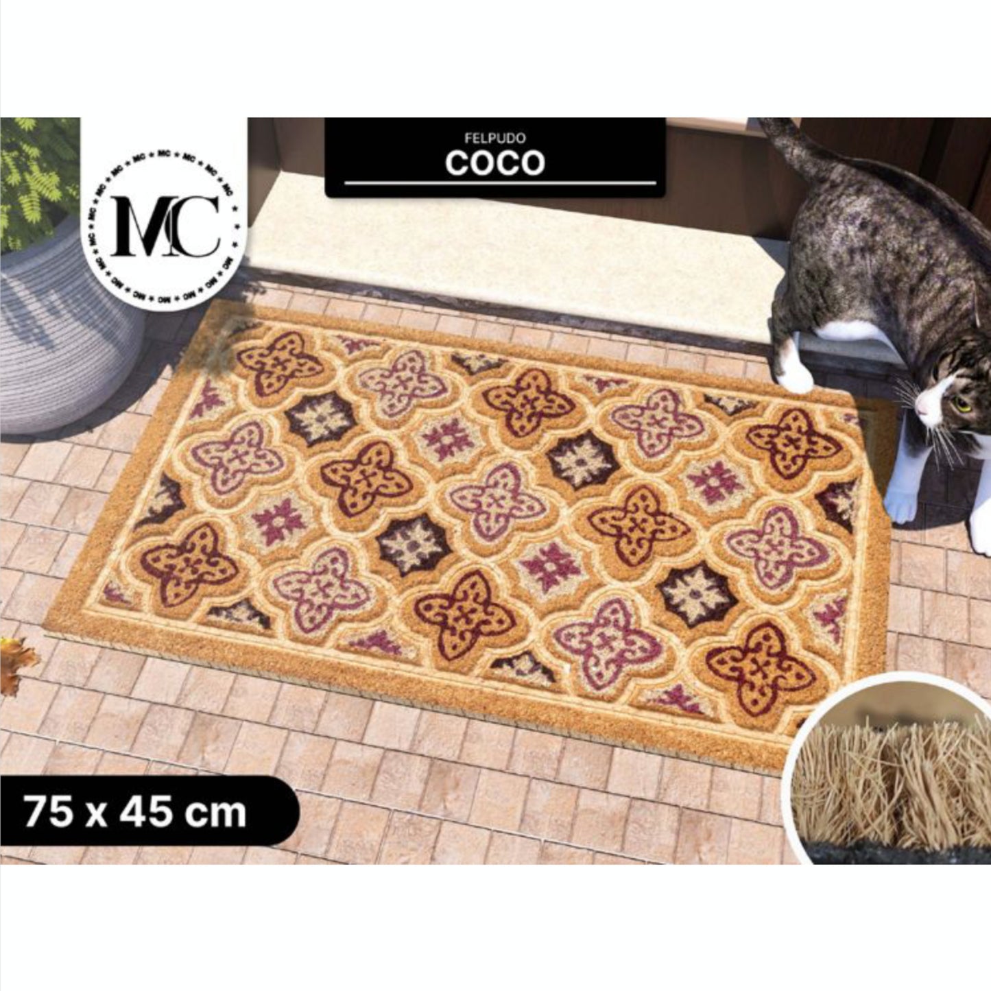 HOME UNIVERSAL | Felpudos de Fibra de Coco con Base Antideslizante 75x45x1.5CM (PATRONES)