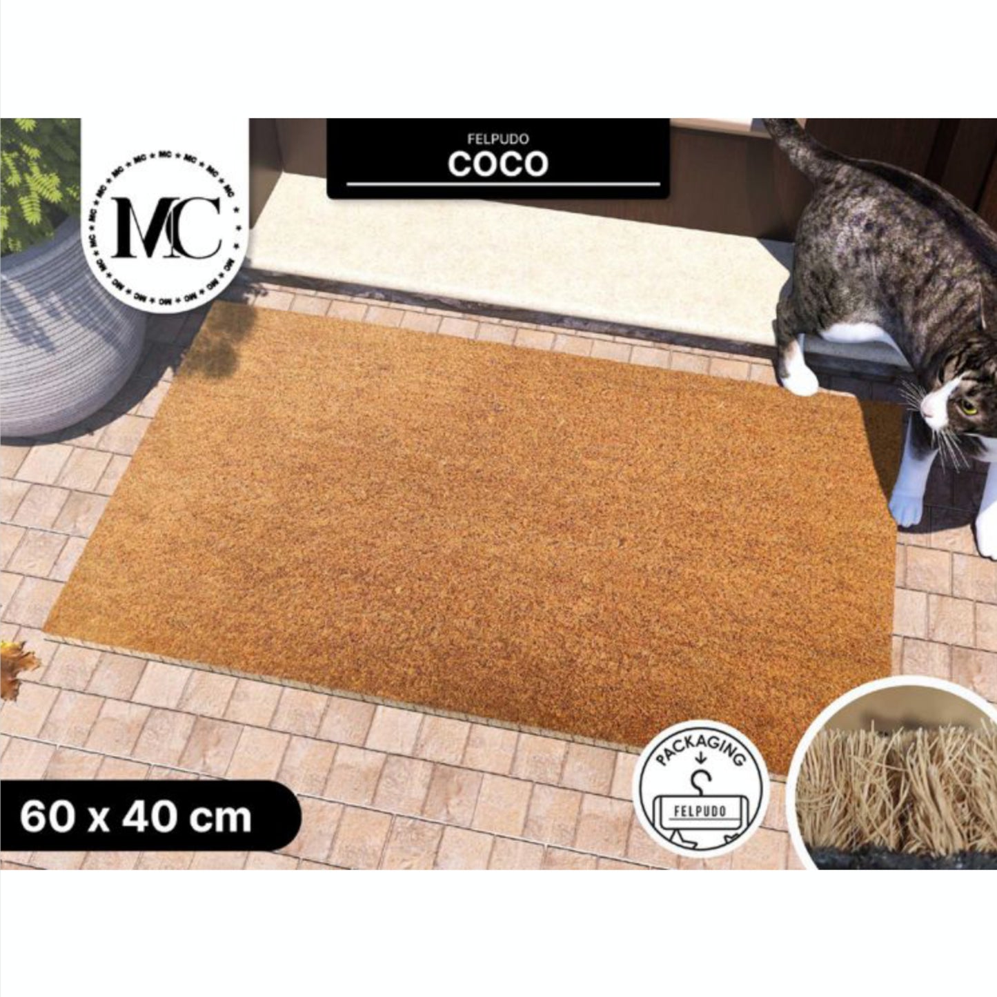 HOME UNIVERSAL | Felpudos de Fibra de Coco con Base Antideslizante 60x40x1.5CM (MINIMAL)