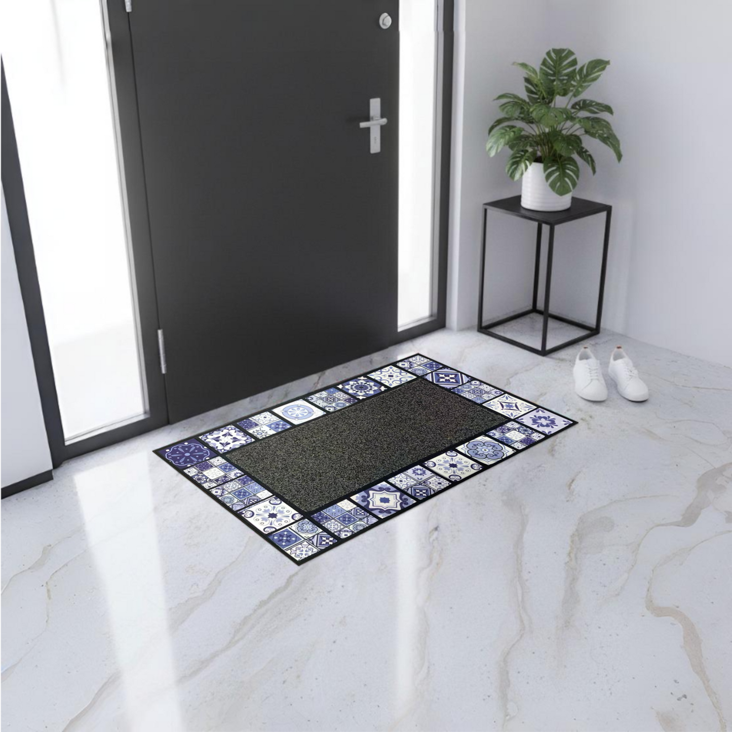 Home Universal® Felpudo de Goma Antideslizante para Exterior y interior – Resistente a Lluvia y Barro, Limpia Zapatos, Alta Durabilidad – Varias Medidas, 45X75CM, Azul (Estilo Baldosas Vintage)