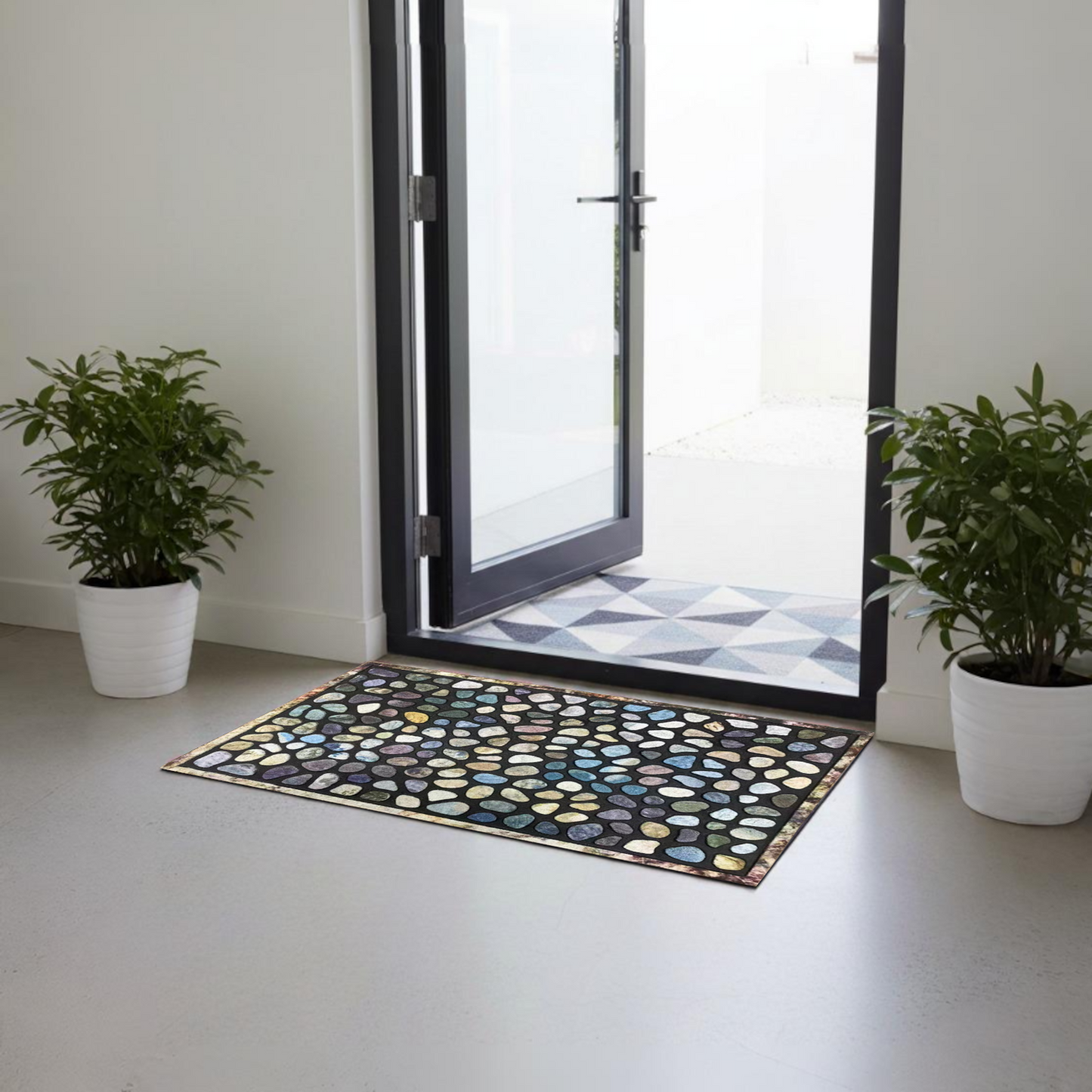 Home Universal® Felpudo de Goma Antideslizante para Exterior y interior – Resistente a Lluvia y Barro, Limpia Zapatos, Alta Durabilidad – Varias Medidas, 40X60CM, Multicolor (Diseño Piedra Río)