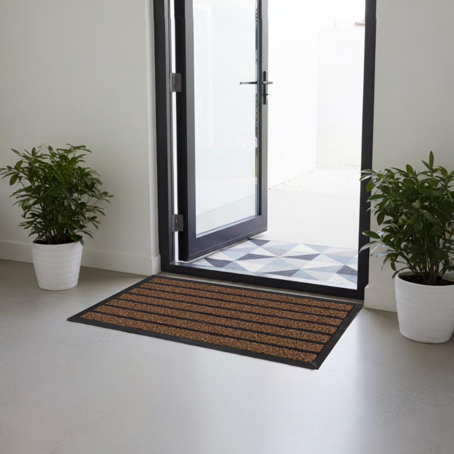 Home Universal® Felpudo de Goma Antideslizante para Exterior y interior – Resistente a Lluvia y Barro, Limpia Zapatos, Alta Durabilidad – Varias Medidas, 40X60CM, Marrón (Diseño a Rayas)