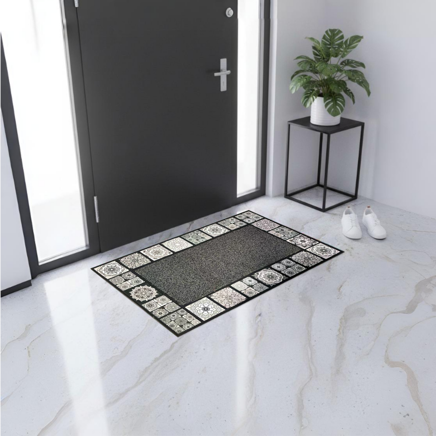 Home Universal® Felpudo de Goma Antideslizante para Exterior y interior – Resistente a Lluvia y Barro, Limpia Zapatos, Alta Durabilidad – Varias Medidas, 45X75CM, Gris (Diseño Mosaico Azulejo)