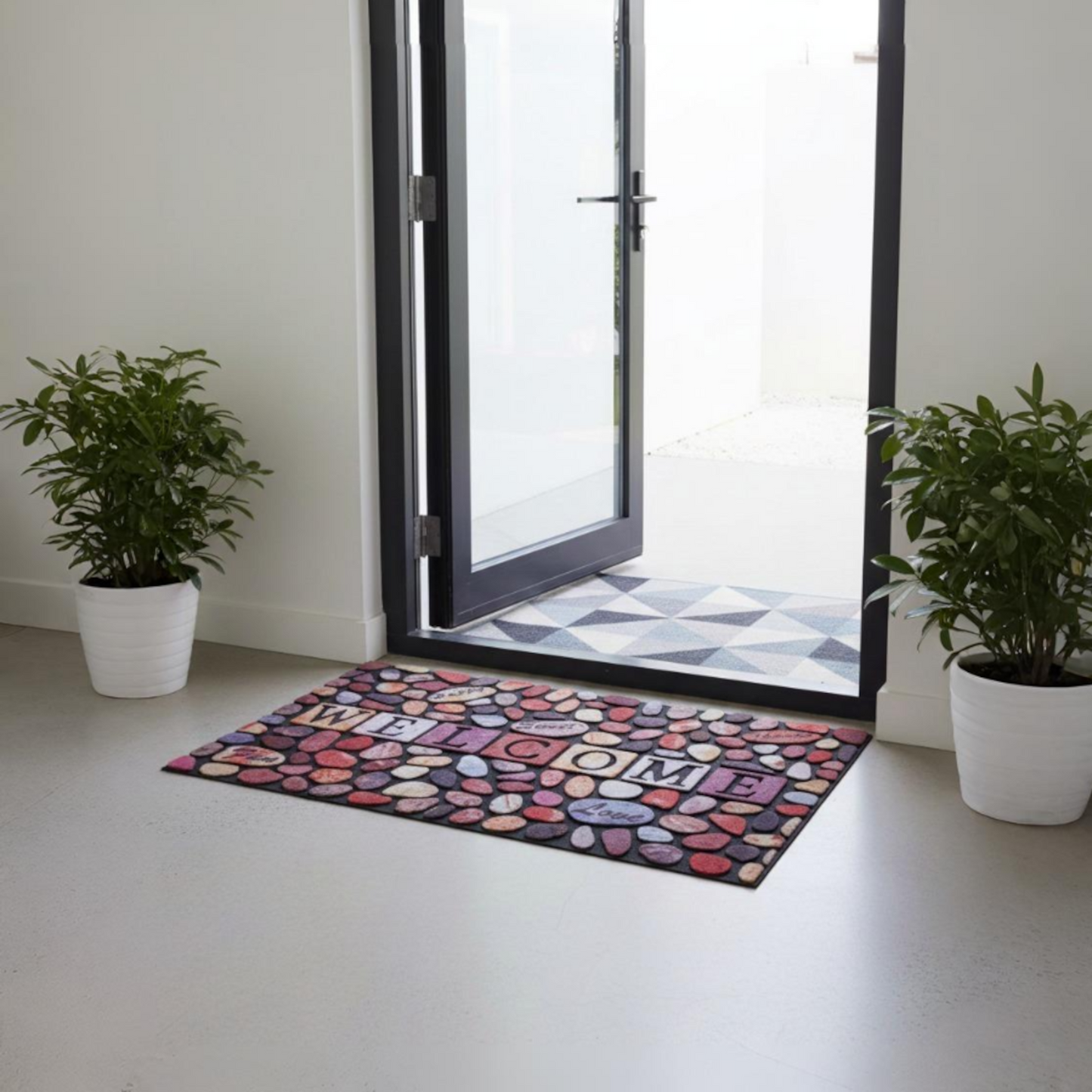 Home Universal® Felpudo de Goma Antideslizante para Exterior y interior – Resistente a Lluvia y Barro, Limpia Zapatos, Alta Durabilidad – Varias Medidas, 40X60CM, WELCOME (Piedra Colorida)