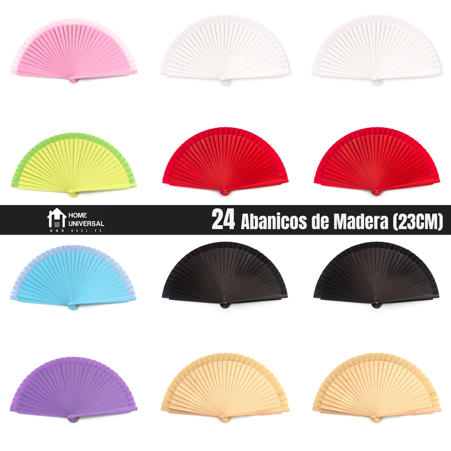 HOME UNIVERSAL Abanicos Madera Liso 23CM, Detalles para los Invitados, Regalos de Boda, Fiesta, Comunión o Bautizo (23cm_Multicolor)