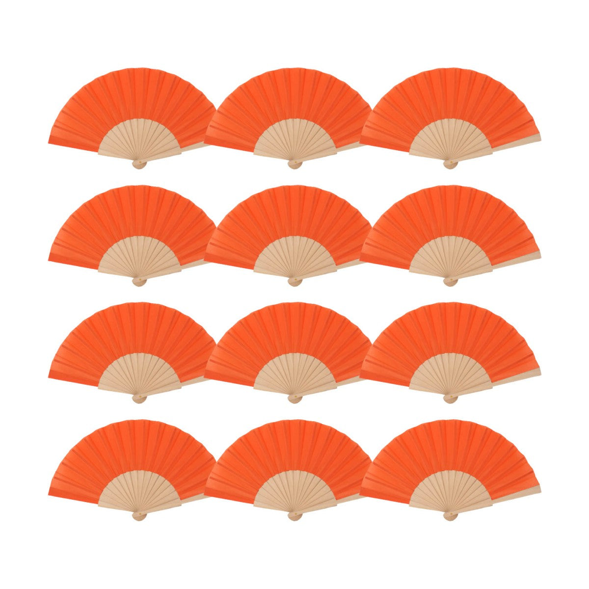 Home Universal ® Pack 12 Unidades Abanicos Madera con Tela Lisa 23cm, Detalles para los Invitados, Regalos de Boda, Fiestas, Comuniones y Otros Eventos (Naranja)