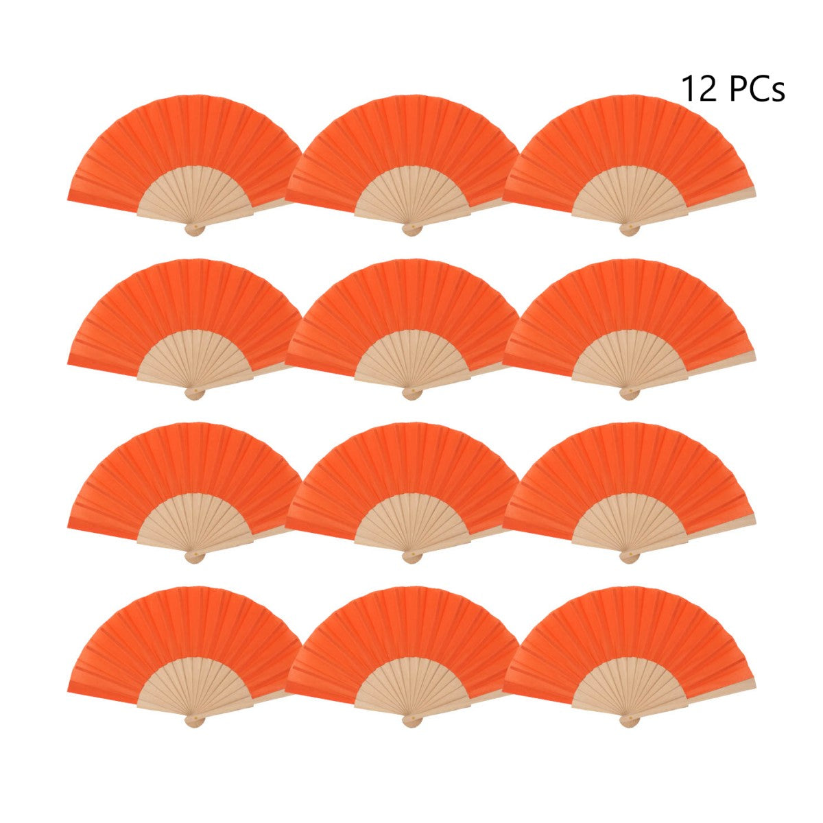 Home Universal ® Pack 12 Unidades Abanicos Madera con Tela Lisa 23cm, Detalles para los Invitados, Regalos de Boda, Fiestas, Comuniones y Otros Eventos (Naranja)