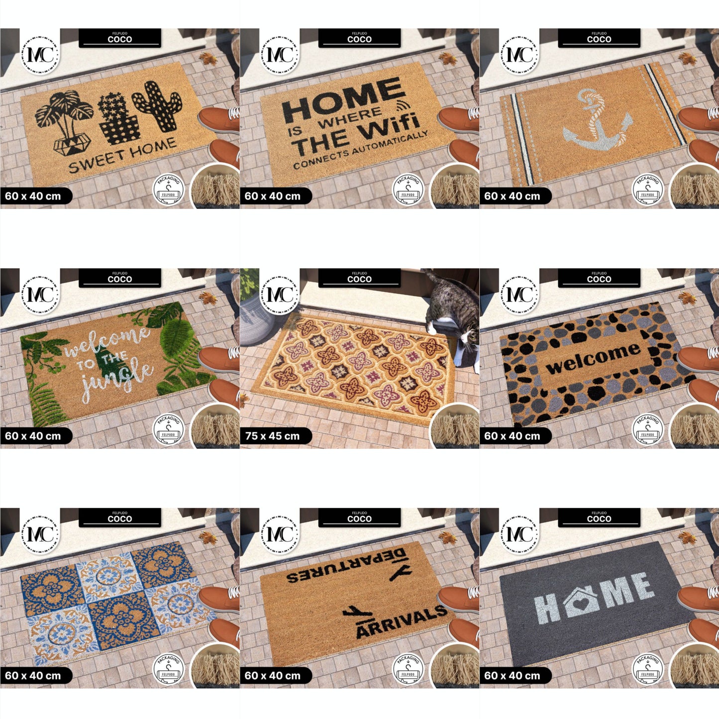 HOME UNIVERSAL | Felpudos de Fibra de Coco con Base Antideslizante 60x40x1.5CM (CACTUS II)