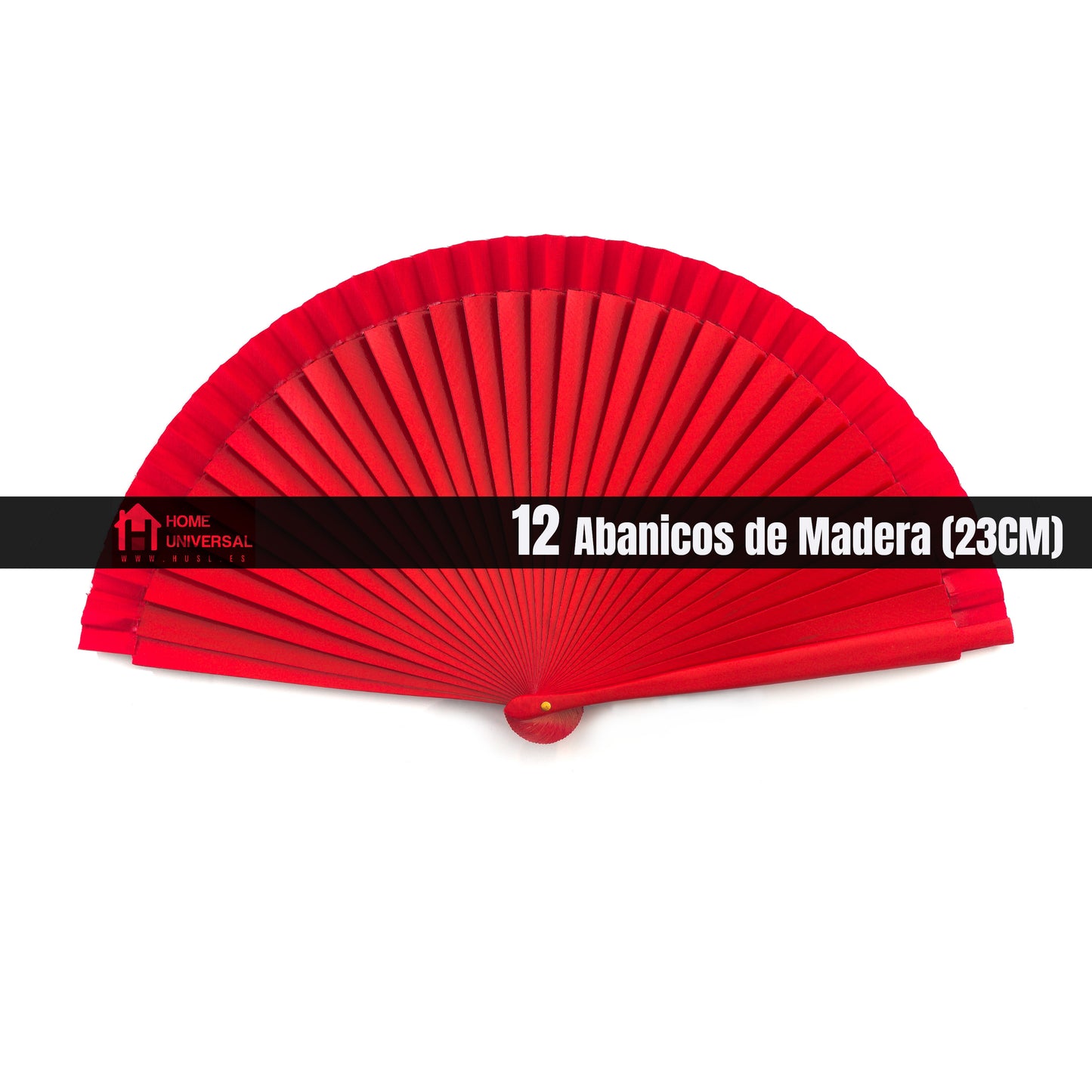 HOME UNIVERSAL Pack 12 o 24 Abanicos Madera Liso 23CM, Detalles para los Invitados, Regalos de Boda, Fiesta, Comunión o Bautizo (23cm_Rojo)