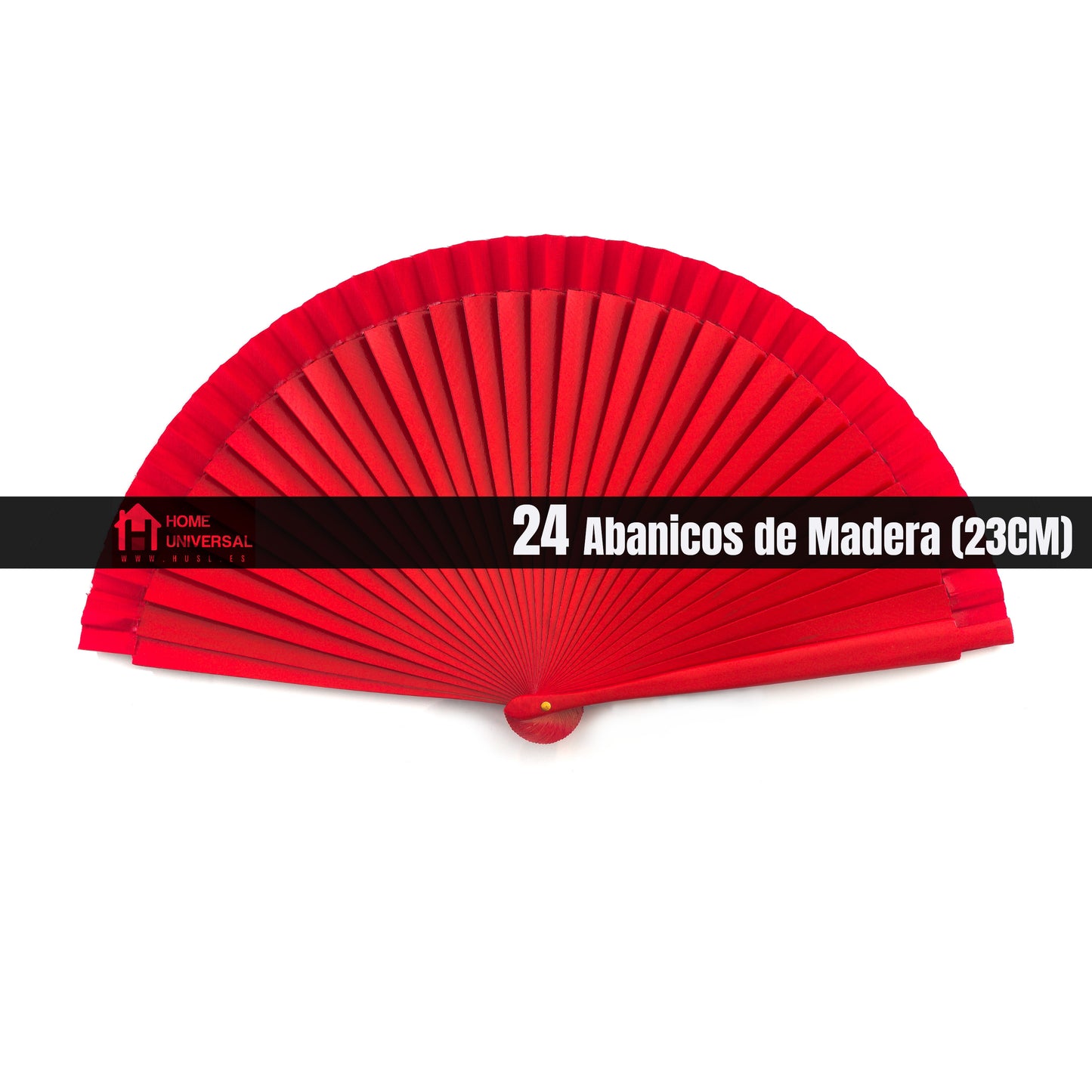 HOME UNIVERSAL Abanicos Madera Liso 23CM, Detalles para los Invitados, Regalos de Boda, Fiesta, Comunión o Bautizo (23cm_Rojo)