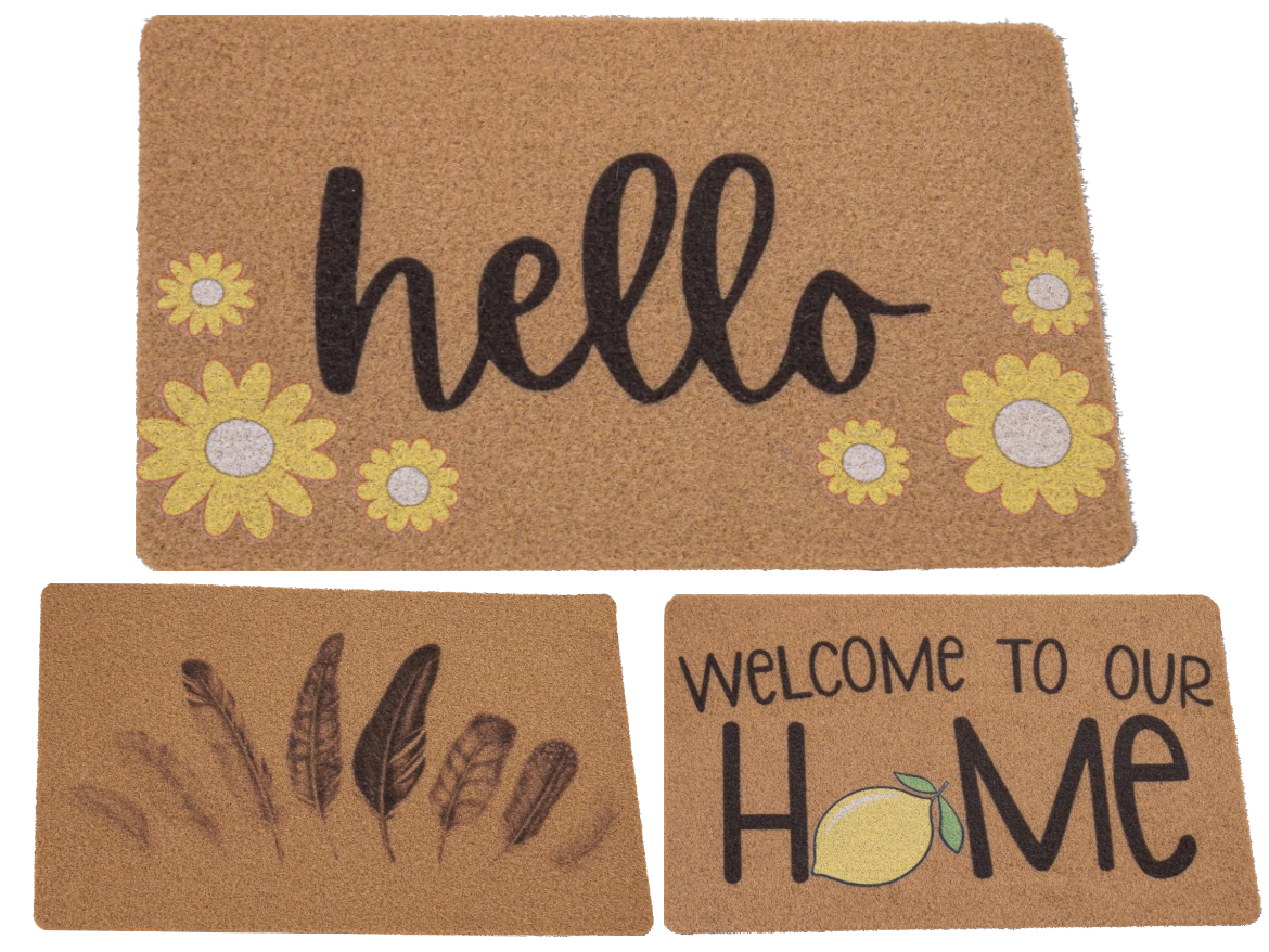 HOME UNIVERSAL | Felpudos de Fibra de Coco con Base Antideslizante 60x40x1.5CM (Plumas_Nuevo_PVC)