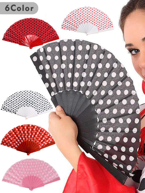 HUSL ABANICOS PLASTICO LUNARES FLAMENCO 23CM, ABANICOS PARA EVENTOS, DETALLES PARA LOS INVITADOS, REGALOS DE BODA, FIESTAS,POLKA