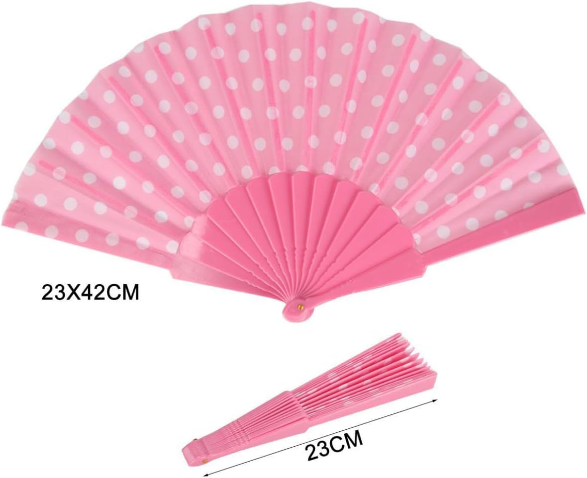 HUSL ABANICOS PLASTICO LUNARES FLAMENCO 23CM, ABANICOS PARA EVENTOS, DETALLES PARA LOS INVITADOS, REGALOS DE BODA, FIESTAS,POLKA