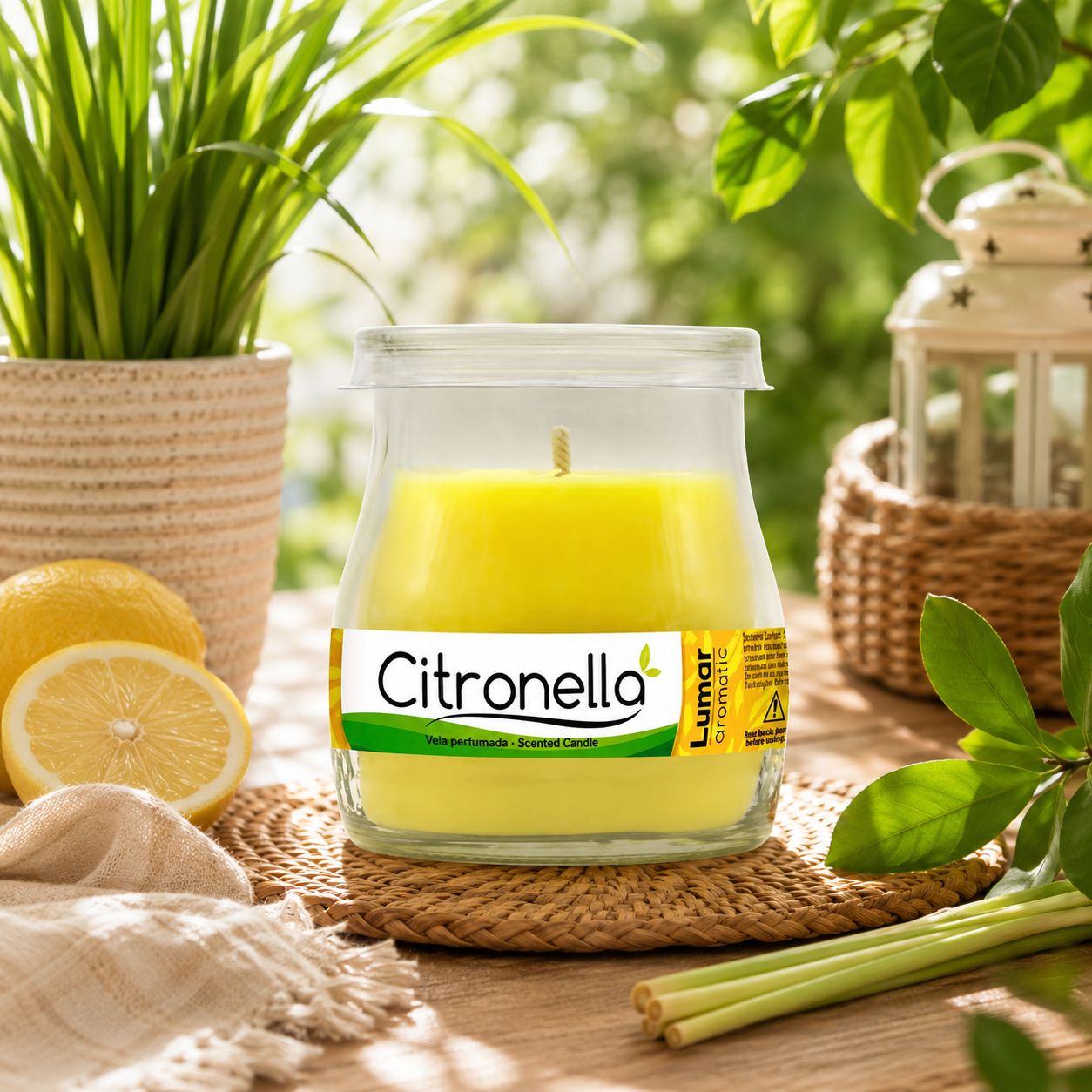 Lumar Citronela – Velas Antimosquitos para Exterior, Jardín, Terraza y Balcón | Protección Natural contra Mosquitos para Verano - Citronela Vaso Cristal (6 Unidades)