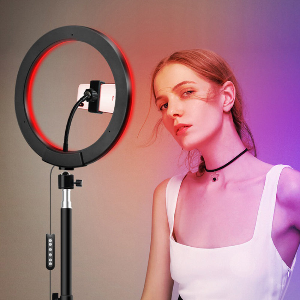 Anillo de Luz RGB LED 10", Aro de Luz Fotografia con Trípode, Soporte para Móvil y 360° Poste de Ajustable Selfie Vídeo Youtube