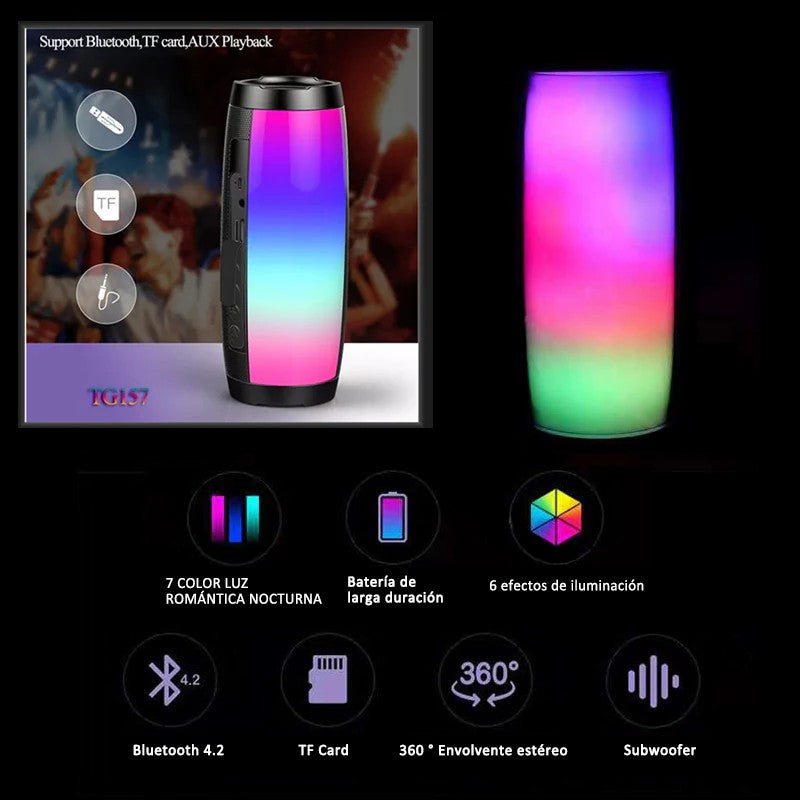 TG-157 Altavoz Bluetooth Portátil con Luz, Recargable USB Altavoces Bluetooth Potentes apoya Tarjeta TF/Pen-drive Altavoz Estéreo