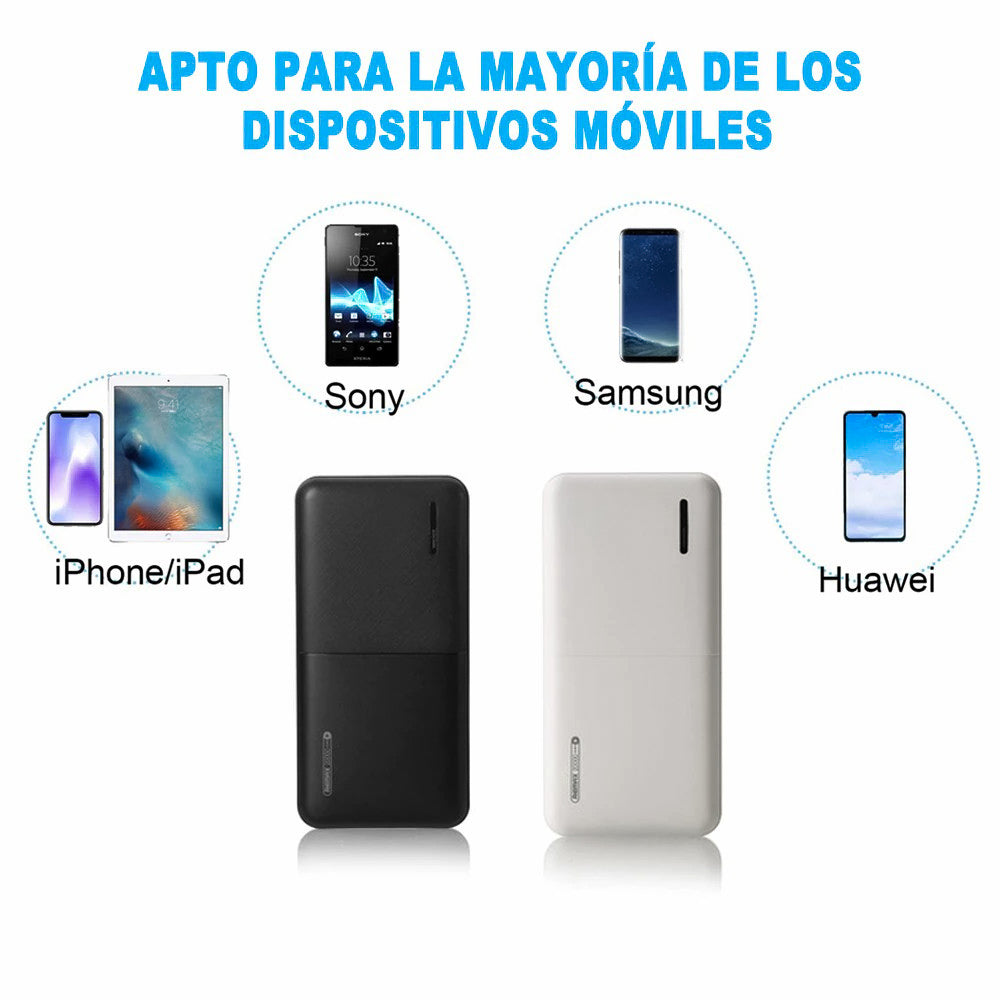 Powerbank REMAX RPP-124 10000mAh con Cable Batería Externa Salida Dual de 5V / 2.1A Carga Rápida para Móviles