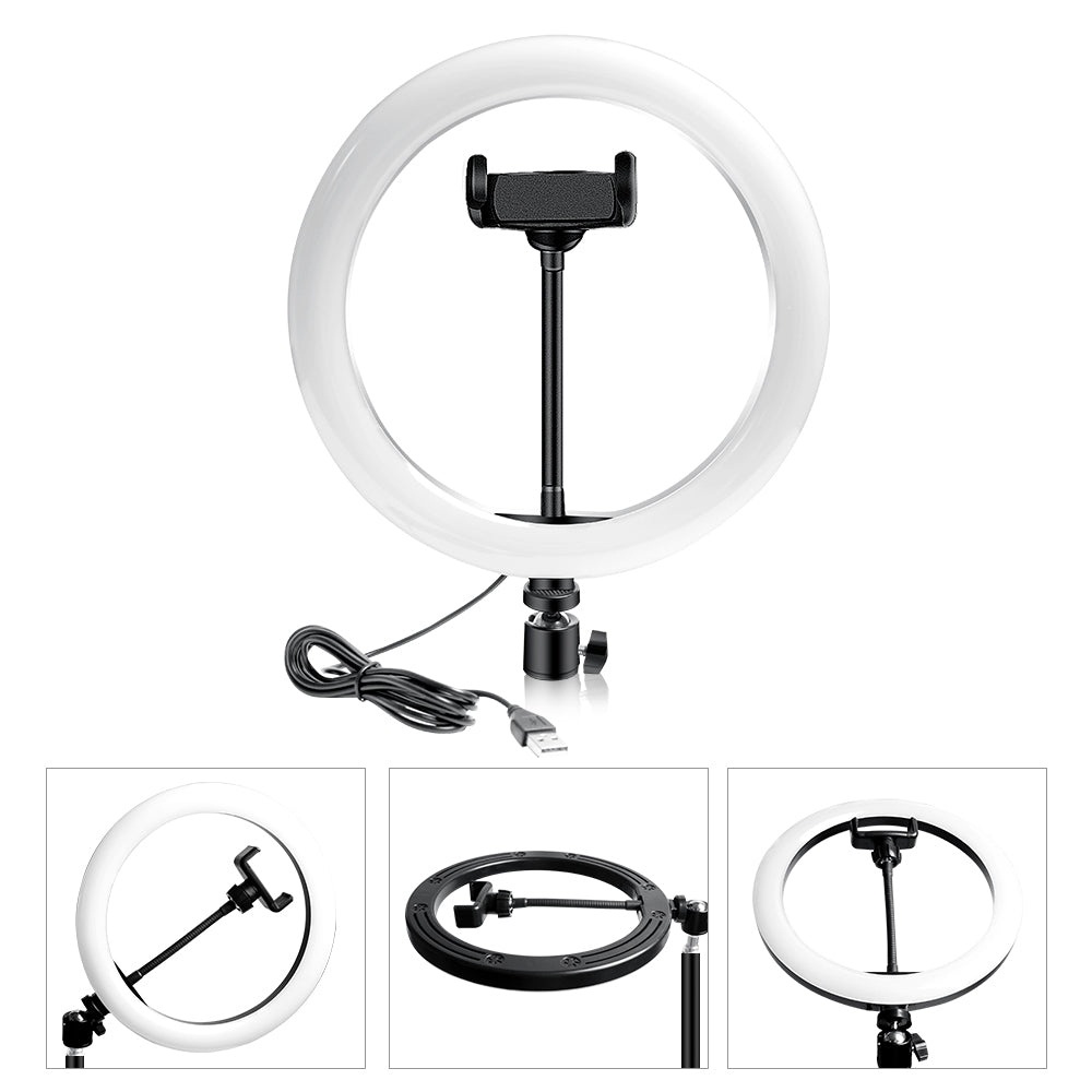Anillo de Luz RGB LED 10", Aro de Luz Fotografia con Trípode, Soporte para Móvil y 360° Poste de Ajustable Selfie Vídeo Youtube