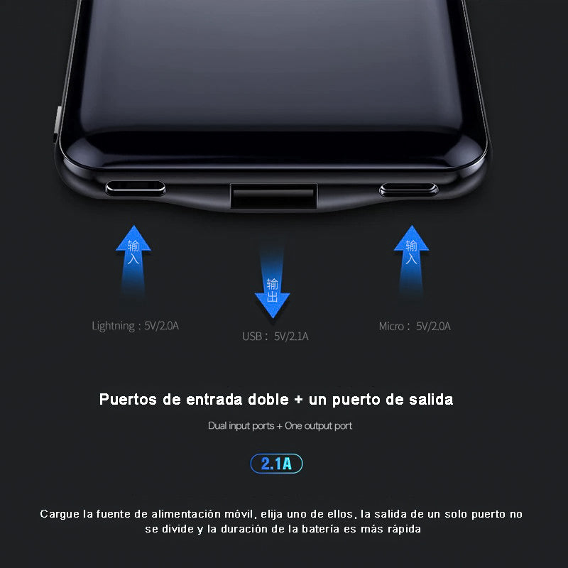 Batería Externa RPP-122 10000mAh Power Bank Cargador Portátil con Salidas USB 5V/2.1A y LED Indicadores para móvil inteligente