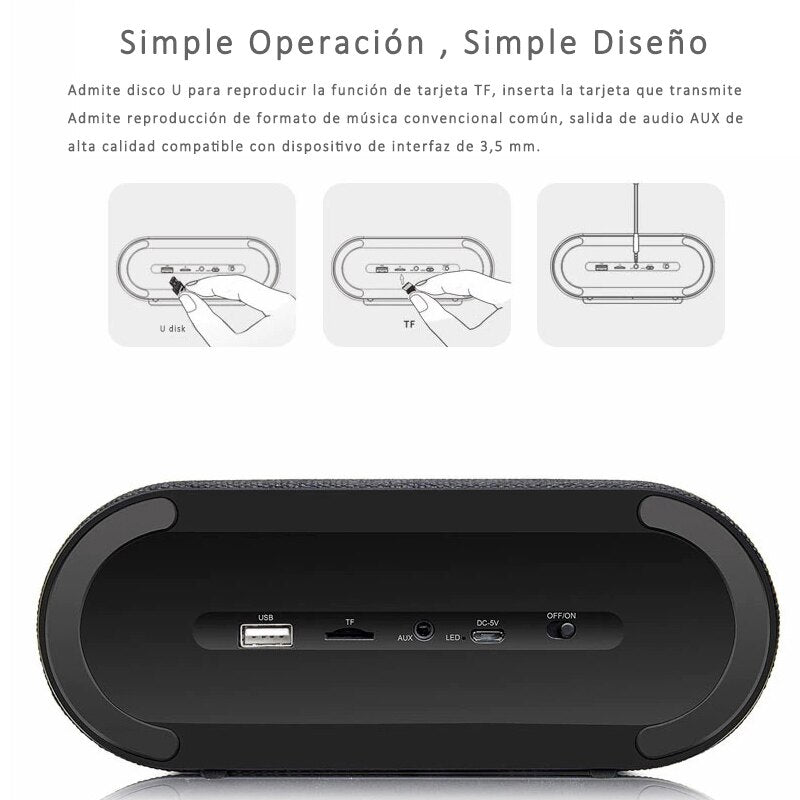 Altavoz Bluetooth RB-M26 Con Reloj Despertador y Radio FM, Altavoz Bluetooth Potente, Mano Libre, Puerto Para AUX/Tarjeta SD