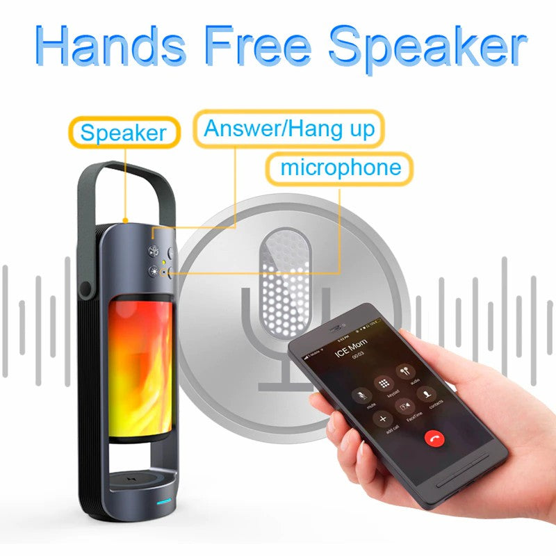 Alpha-Altavoz Bluetooth, Altavoz Portátil, Con Luz LED De Llama, Con Carga Inalámbrica, Mano Libre, Puerto De AUX, Tarjeta SD,USB