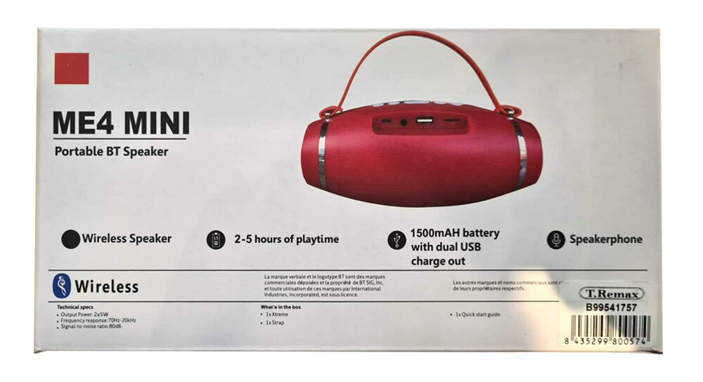 Altavoz inalámbrico portátil con Bluetooth, Batería de gran capacidad, con función de Radio FM, AUX y Pen-drive, con sonido de calidad