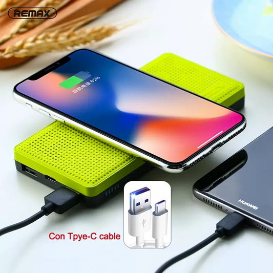 Powerbank RPP-103, Cargador portátil inalámbrico, Banco de energía 10000 mAh con Panel de silicona para móviles inteligentes