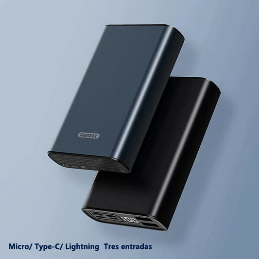 Batería Externa REMAX RPP-135 10000mAh 3 USB Entrada y Dual salida 5V 2A y LCD, Rápido Cargador Portátil Power Bank para Móviles