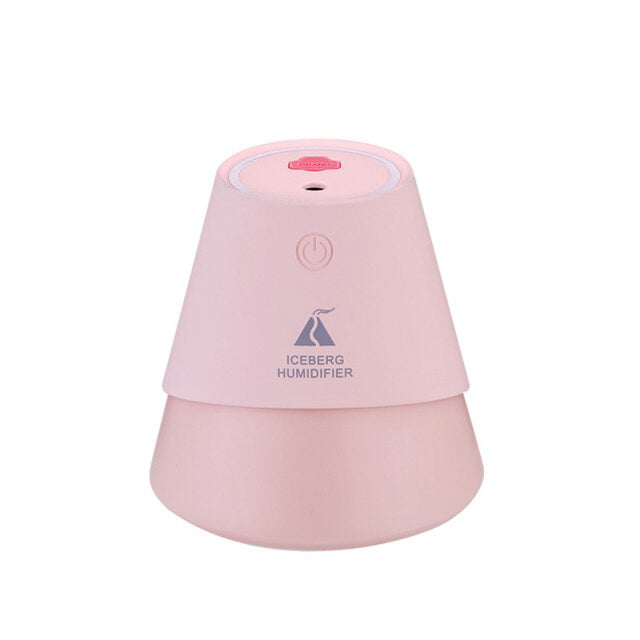 Mini Humidificador Iceberg de 230ml, con luz LED nocturna, humidificador ultrasónico creativo de niebla fría tres en uno