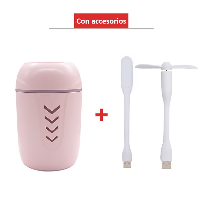 Humidificador Ambientador 200ML, Mini Humidificador Portátil para dormitorio, escritorio, mini lámpara y mini ventilador de USB incluido
