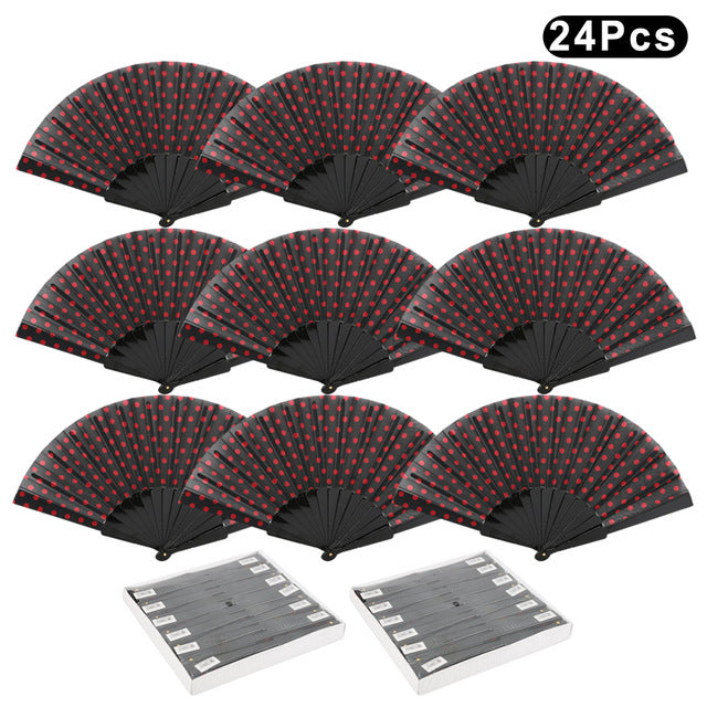 HUSL ABANICOS PLASTICO LUNARES FLAMENCO 23CM, ABANICOS PARA EVENTOS, DETALLES PARA LOS INVITADOS, REGALOS DE BODA, FIESTAS,POLKA