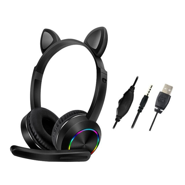 Auriculares con cable AKZ-020 con luz LED RGB con micrófono, HIFI estéreo de 3,5 mm, Auriculares de juegos para niños y adultos