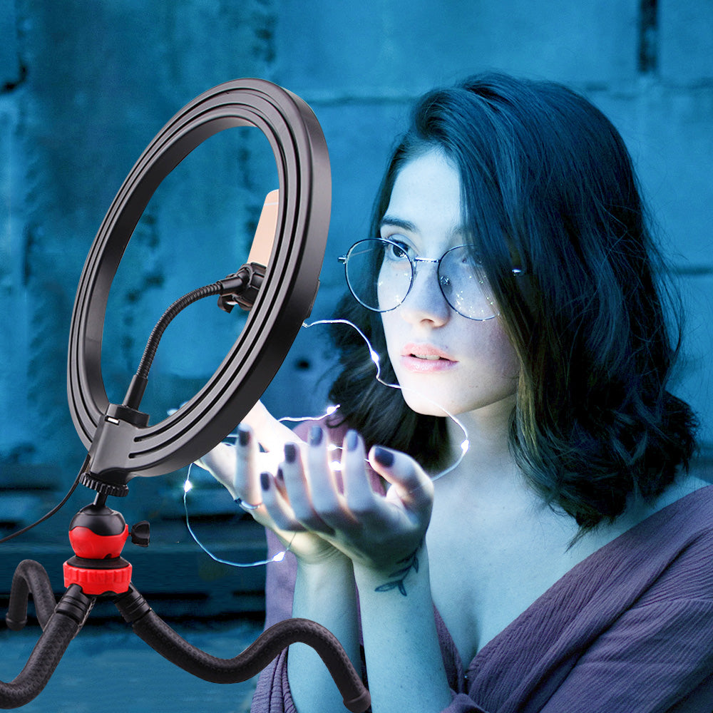 Anillo de luz de relleno 10''-26 CM con soporte de escritorio para grabación de vídeo, para Youtube, Tok Tik, fotografía y vídeo