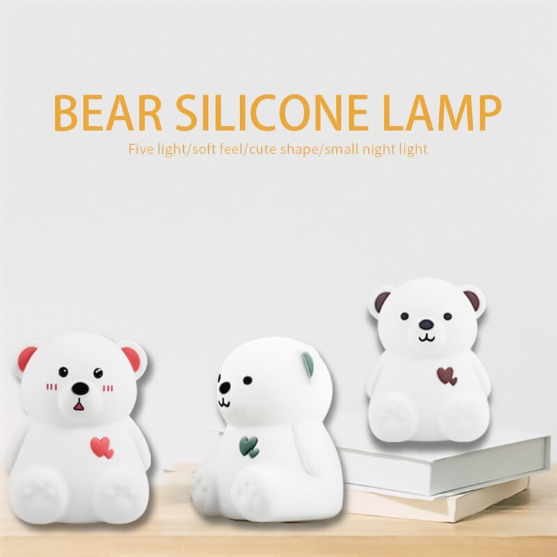 Luz Nocturna Infantil Con Forma De Osito, Hecho De Silicona, Para Niños, Decoración De Habitación,Multicolores,Recargable-800697
