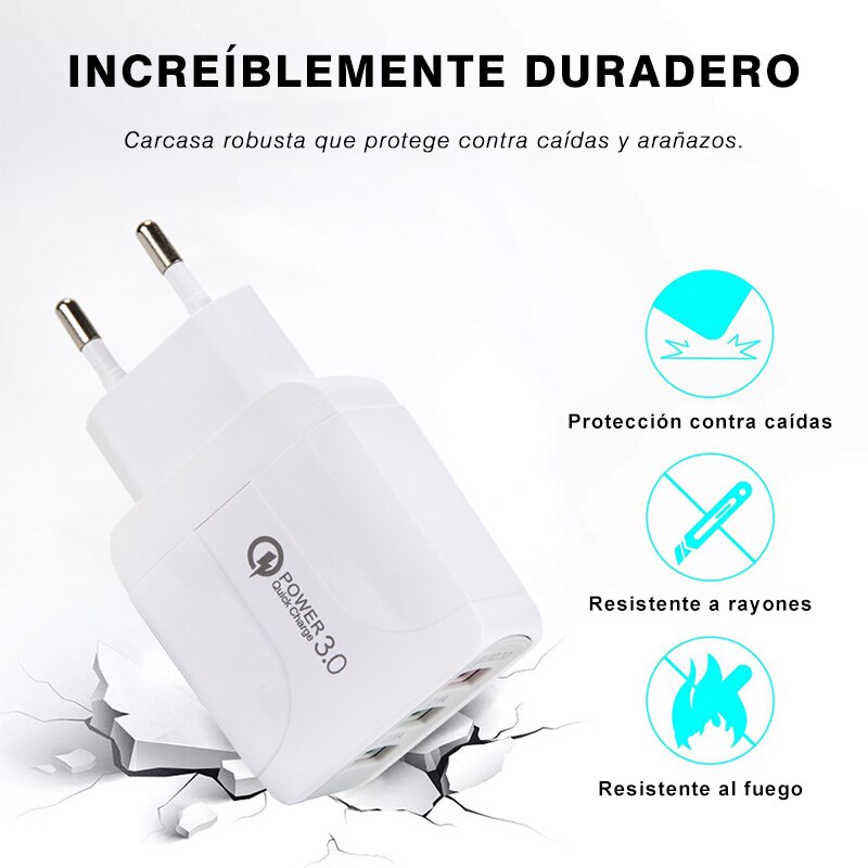 Cargador Móvil Rápido 3.0, 2.1A 5V Universal 3 USB Puertos Corriente Enchufe Móvil para iPhone Samsung Android