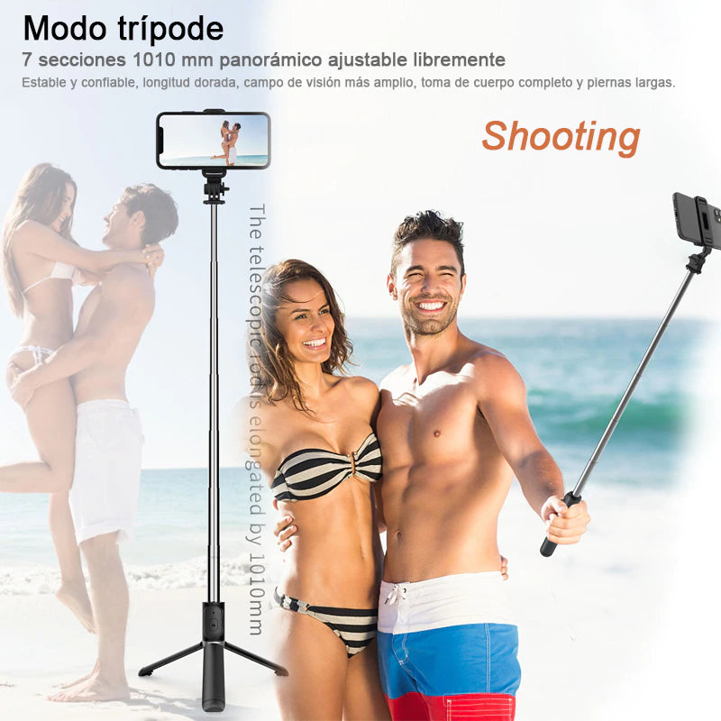Palo Selfie Trípode Bluetooth, con mando Bluetooth, Selfie Stick Móvil Deportivo Extensible para Viaje, para Foto selfie, Grabación de Videos, Vlogs, etc. etc.