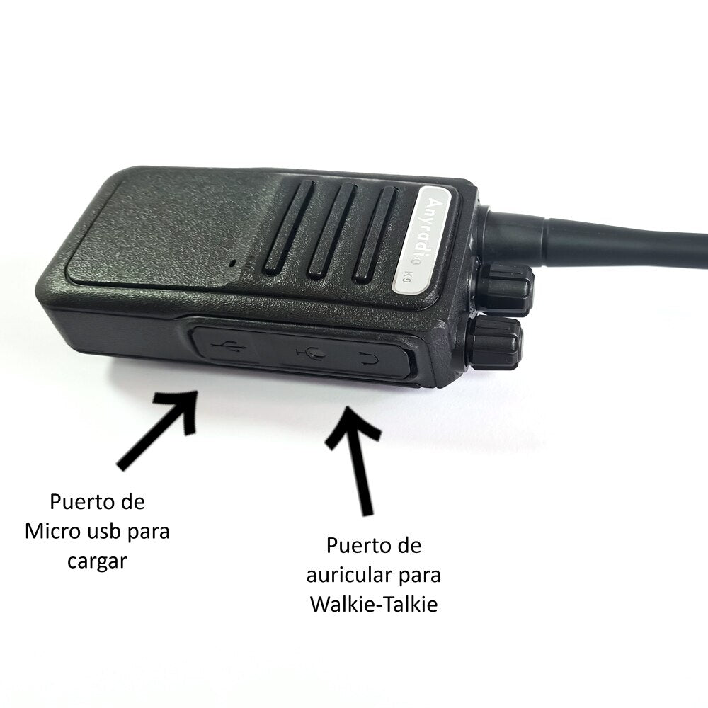 Anyradio K9 Walkie-Talkie Profesional, Radio Portátil de Dos Vías,16 Canales, Paquete de 2 Unidades,1800mAh,Recargable