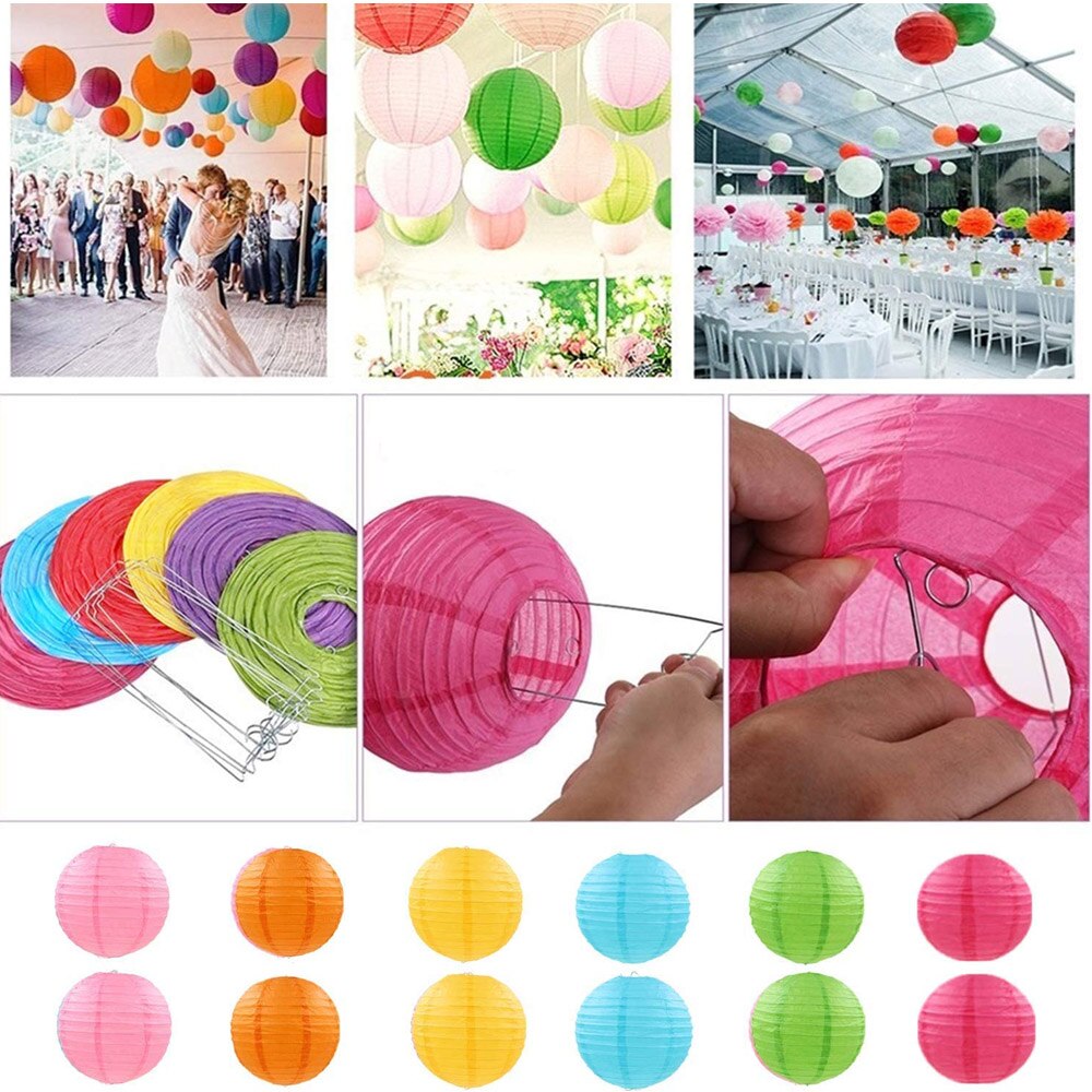 Farol Japonés, Farolillos de papel,20cm,25cm,30cm,40cm De Papel, Pantalla Papel Redondo, Para Bodas, Cumpleaños, Decoraciones Para Jardín, Salón, Patio, Color Liso-Rosa