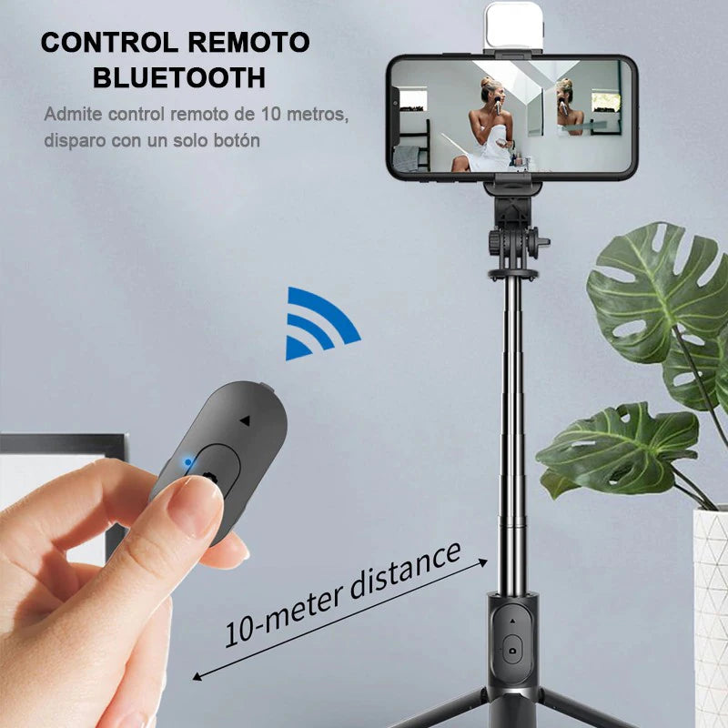 Palo Selfie Trípode Bluetooth, con mando Bluetooth, Selfie Stick Móvil Deportivo Extensible para Viaje, para Foto selfie, Grabación de Videos, Vlogs, etc. etc.