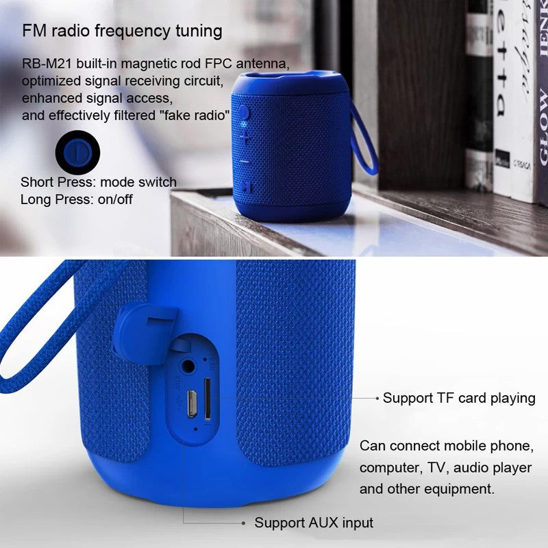 REMAX M21 Altavoz Bluetooth Potente, Altavoz Portátil, Resistente Al Agua IPX5, Mano Libre, Radio FM, AUX, Tarjeta SD