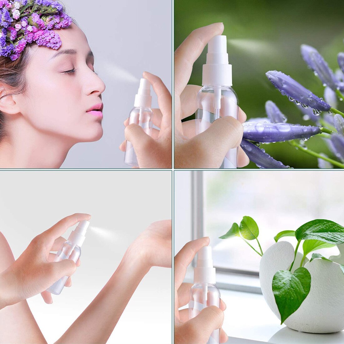 Botes Viaje Transparente Plástico Botella Vacía de Spray, Atomizador Perfume Pequeño Frasco Vacío, Frascos para Perfume con Tapa, Viajes de Negocios, Maquillaje, Limpieza