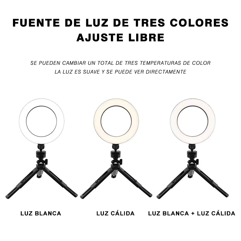 Anillo de Luz Relleno LED 6"/16CM con Trípode, Mini Lámpara de Escritorio de Cámara LED, para Youtube, Maquillaje,TikTok, Vídeo