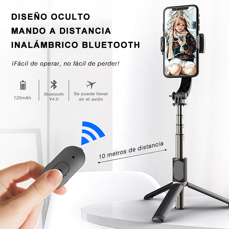 Q08 Palo selfie con estabilizador y el botón Bluetooth, trípode selfie stick extensible, para IOS / Android