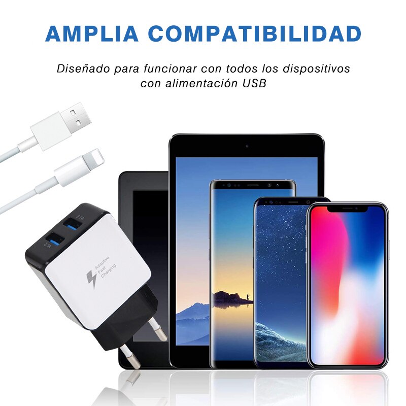 T.REMAX Cargador Enchufe Adaptador USB con Cable, Cargador Móvil Rápido con Cable 1.2M de Carga para móvil Inteligente- Blanco